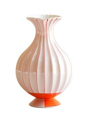 a white and red striped vase with an orange stripe on the bottom, light pink, Transparent backgrounds
