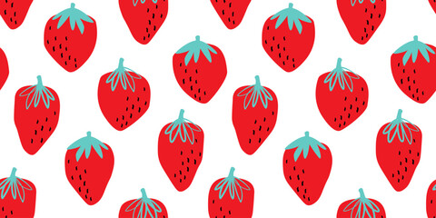 Fototapeta na wymiar Seamless pattern with strawberries. Natural berry fruit print. Vector graphics.