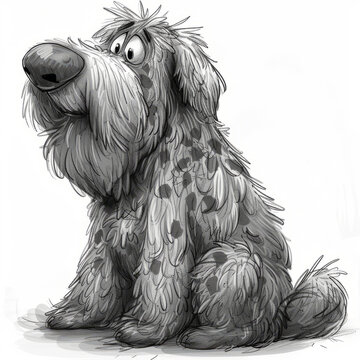 Pencil drawing of cartoon dog emotional on white background