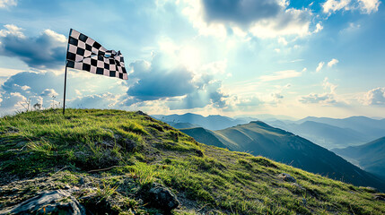 The checkered flag on the high peaks, Businessman's vision is defined by pointing to the target