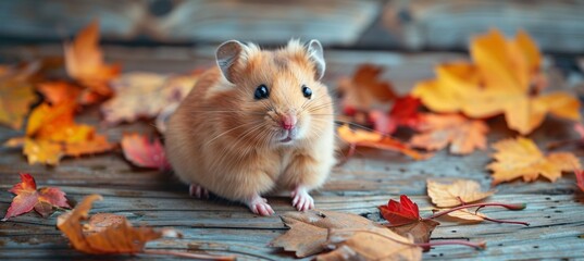 Fall Favorite A Cute Hamster Nestled Among Autumn Leaves Generative AI - obrazy, fototapety, plakaty