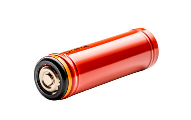 A vibrant orange battery glowing on a stark white background