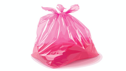 One pink plastic bag isolated on white Flat vector  - obrazy, fototapety, plakaty