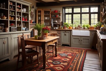 Warm and Inviting Rustic Kitchen Ideas: Wool Rugs for a Soft Underfoot Touch