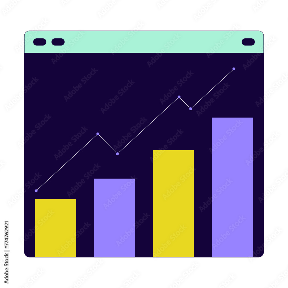 Poster data bar graph line webpage 2d linear cartoon object. analysis analytics. increasing chart web page 