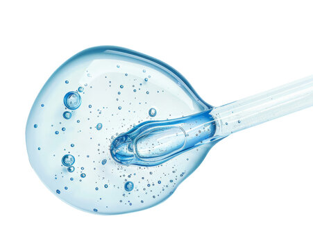 Liquid cool blue gel or serum on white isolated background