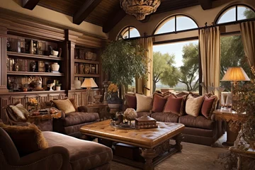 Fotobehang Golden Elegance: Luxurious Tuscan Villa Living Room Concepts with Gold Accents © Michael