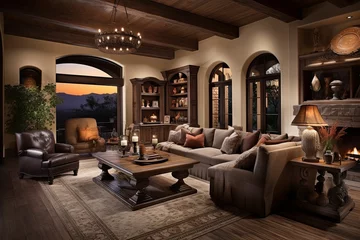 Fotobehang Dark Wood Furniture Elegance: Warm Tuscan Villa Living Room Concepts with Rich Materials © Michael