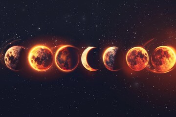 Different phases of solar and lunar eclipse Vector isolated on black background lunar eclipse Vector - obrazy, fototapety, plakaty