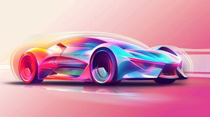 Futuristic looking passenger car on a pink abstract background.