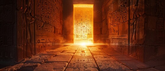 hieroglyphs illuminated by an orange backlight