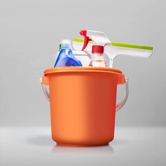 Set of cleaning stuff in the bucket - 774764323