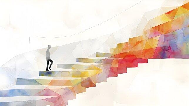 Ascending Steps A Vibrant Watercolor Journey of Perseverance and Progress