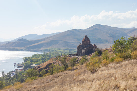 Ancient stone Sevanavank monastery on Lake Sevan, Armenia