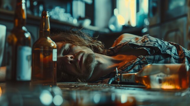 a very drunk man sleeping on a table next to a glass of booze.