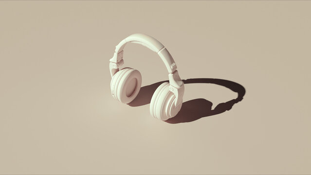 Headphones neutral backgrounds soft beige tones background 3d illustration render digital rendering