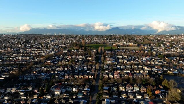Sunset Neighborhood In Vancouver, British Columbia, Canada. - aerial dolly shot