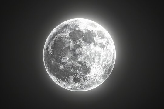 White super moon glowing with halo isolated on black background
