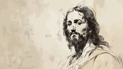 Portrait of Jesus Christ drawing by hand on old paper