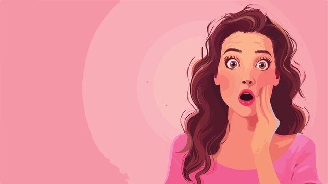 Portrait of surprised girl on pink background Flat vector
