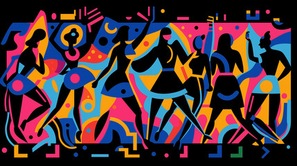 Jazz night abstract party 2D cartoon illustration. Stylized figures festive nightlife flat image...