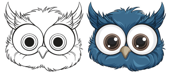 Vector art of a blue cartoon owl