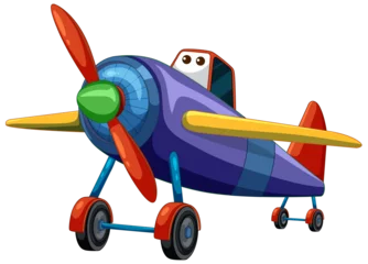 Deurstickers Animated airplane character with bright, playful colors. © GraphicsRF