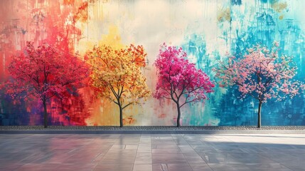 Vivid spring bloom backdrops with bold abstract tree sha