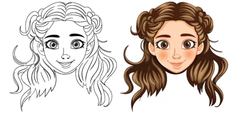 Deurstickers Vector illustration of a girl, from line art to colored. © GraphicsRF