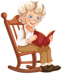Elderly woman reading a book in rocking chair