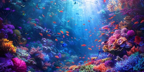 Obraz na płótnie Canvas Underwater Paradise A Vibrant Display of Colorful Coral and Vivid Fish Generative AI