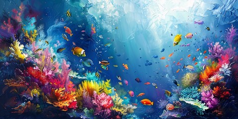 Fototapeta na wymiar Underwater Paradise A Vibrant Display of Colorful Creatures Generative AI