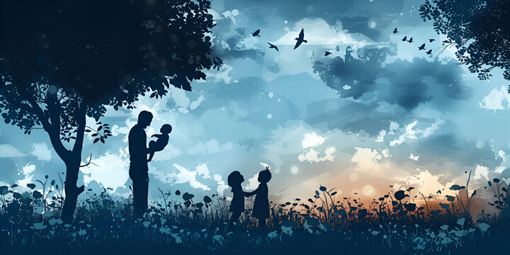 Embracing Happiness: Silhouette of Family Celebrating Arrival of New Baby"