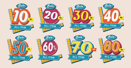 Sale discount icons Special offer price signs percent off reduction symbols Colored elements Vector retro sign style