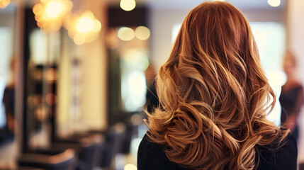 back view of a girl's hair after dyeing in a beauty salon