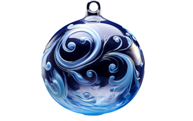 A stunning blue glass ornament adorned with intricate and mesmerizing swirl patterns