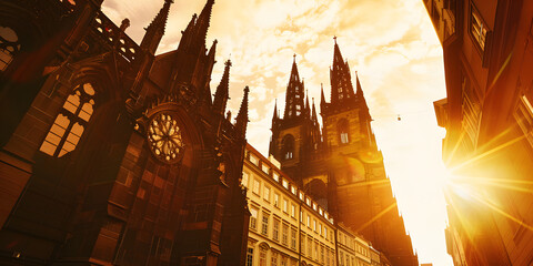Catedral Gótica ao Pôr do Sol
