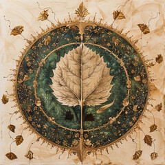 Golden Leaf Illustration inspired by the beauty of medieval manuscripts - botanical motifs - natural world - Leaf veins - Leaf pattern - Botanical art