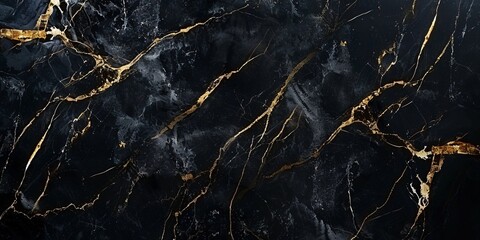 Golden Glimmer Black Marble with Gold Flakes Generative AI