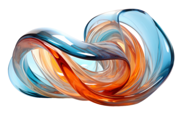 A vibrant swirl of blue and orange hues on a pristine white canvas