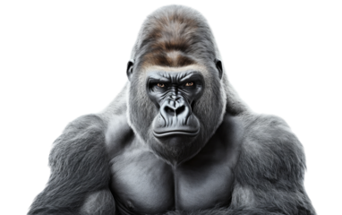 A majestic gorilla with an unusually large head and muscular chest standing tall in the wild