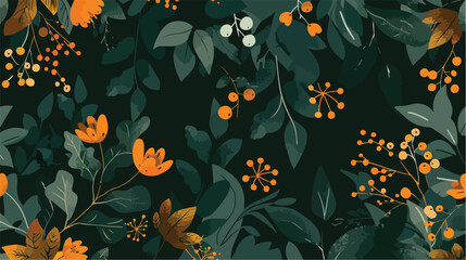 Stylized botanical pattern on a dark green background - obrazy, fototapety, plakaty