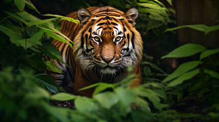 Bengal tiger in the forest on a blurred background