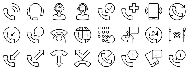 Icon set about call. Line icons on transparent background with editable stroke.