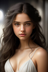 Fototapeta premium Young beautiful girl in a revealing dress with brown hair