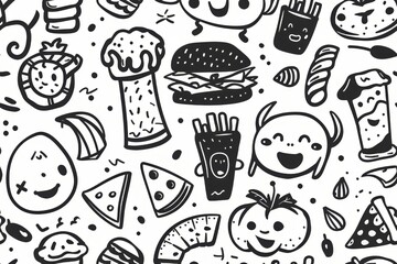 seamless Super fun black and white doodle sketch.