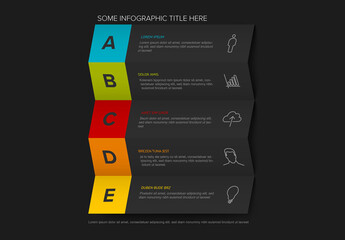 Multipurpose five steps infographic made from horizontal dark folded paper