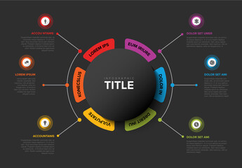 Colorful Circular Infographic Design Template with six element and title in the middle on dark background