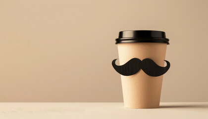 Coffee paper cup with funny mustache. Greeting card for Happy Fathers Day.