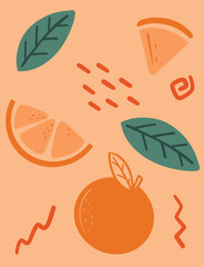 Seamless pattern with Orange fruits. Trendy hand drawn textures. Modern abstract design for paper, cover, fabric, interior decoration and other users.